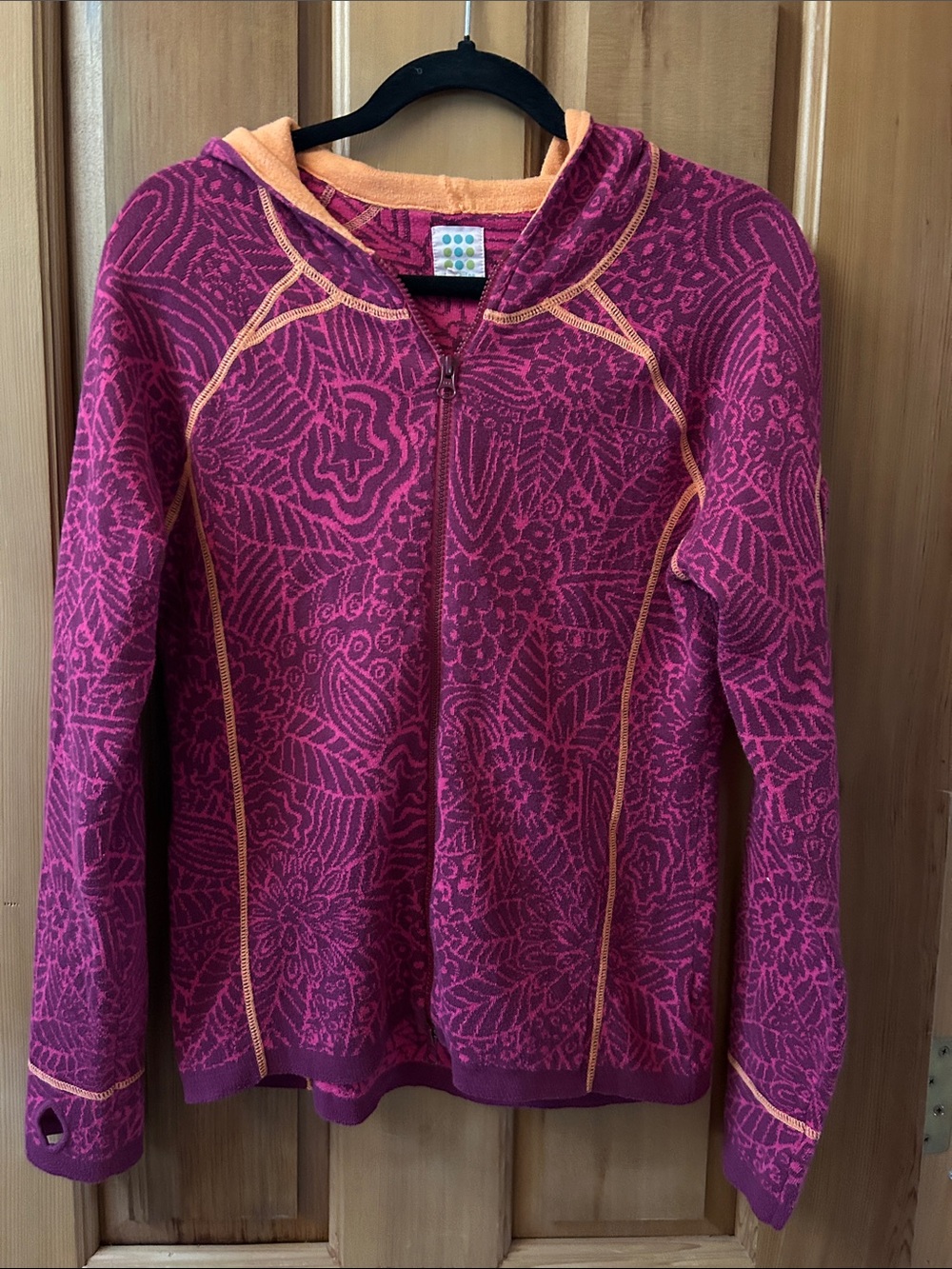 Title Nine Magenta Floral Zip Hoodie with Orange Trim